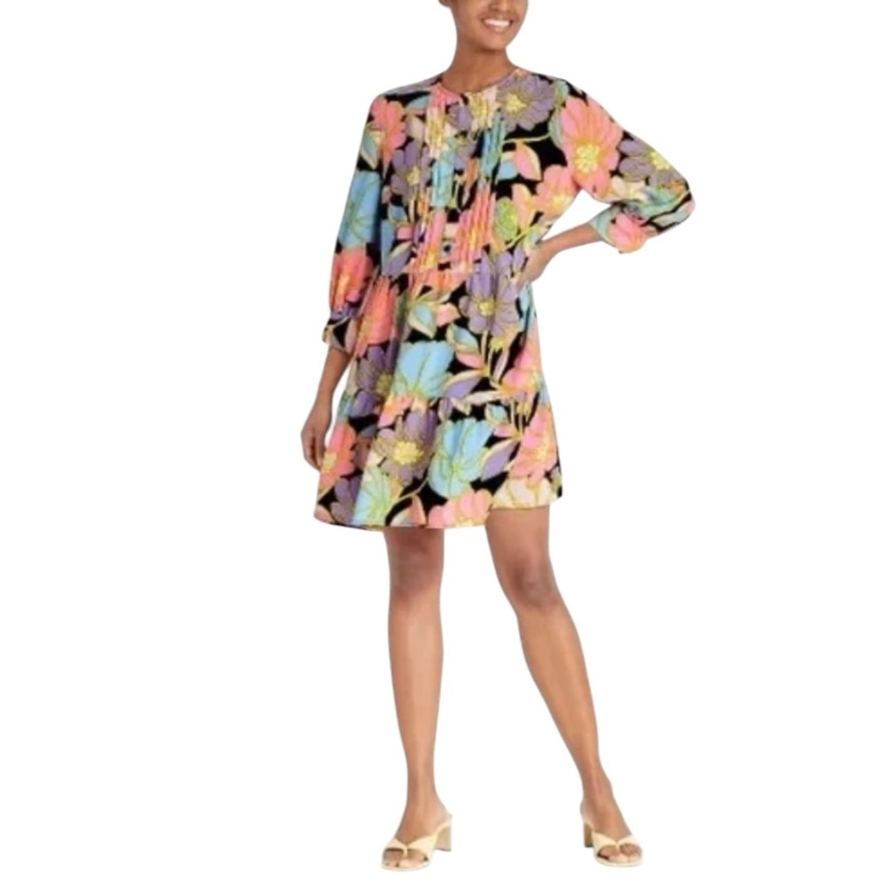 Who What Wear Floral Smock Dress, Multi- Color,‎ Size XS